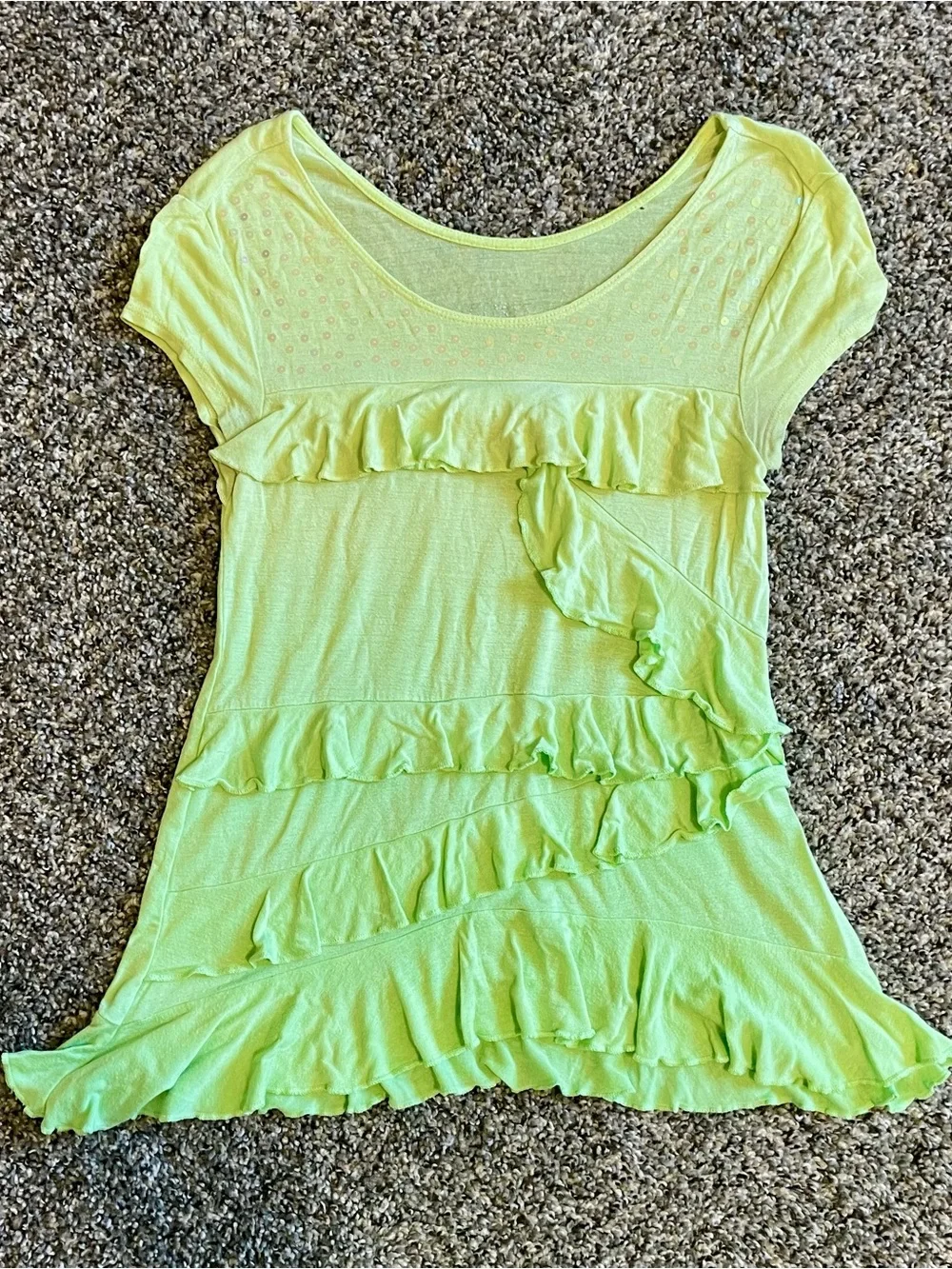 Justice Lime Green Ruffle Short Sleeve Tee Size Girls 10